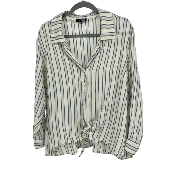 1.State White Blue Striped Button-Up Tied-Waist Blouse 2X U-008 - Picture 1 of 6